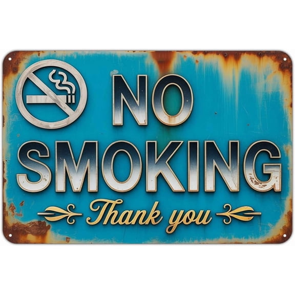 No Smoking Thank You Metal sign Vintage Retro Prohibition Aluminum Metal Signs for Garden & Yard Home Decor 8 X 12 inch, Weather Resistant, Waterproof, Durable Ink, Easy to Mount