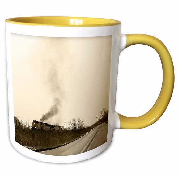 3drose, Smoking Train in Sepia, 11oz Two-tone Yellow Mug