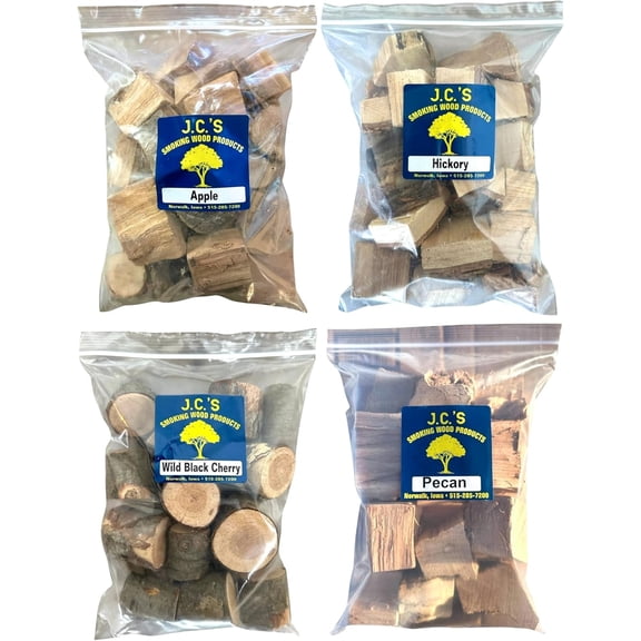 Smoking Wood Chunks - Premium 4 PK Gallon Sized Bag of Apple, Hickory, Pecan, Wild Black Cherry