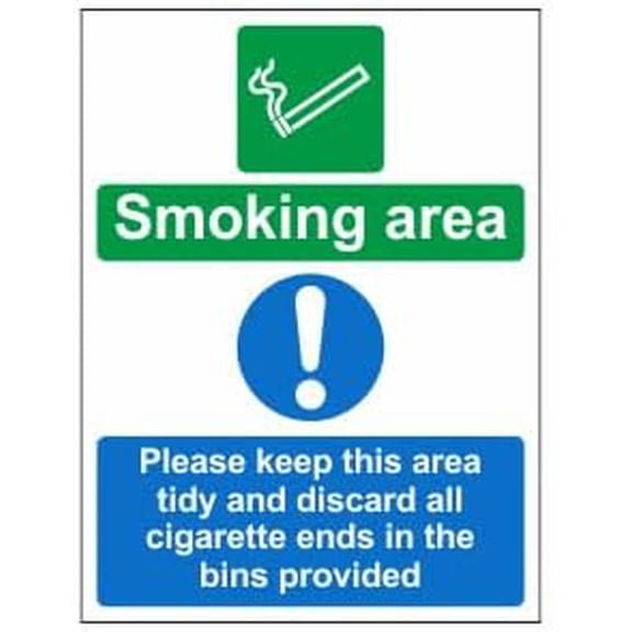 Smoking area Please keep this area tidy and discard all cigarette ends in the bins provided sign Metal Sign 8x12 Inch for Security Use