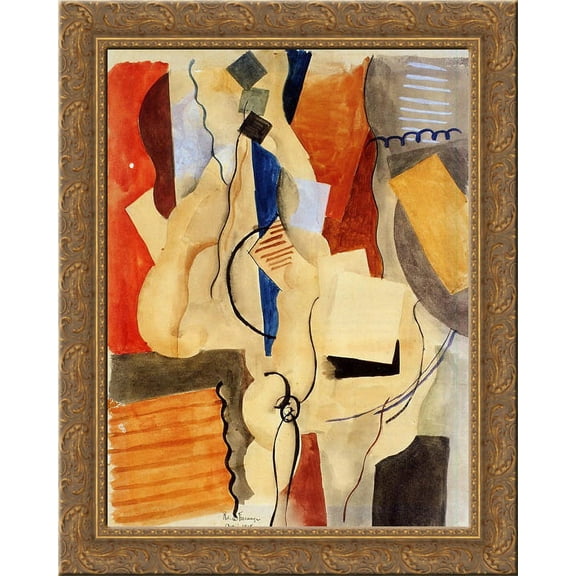 Smoking in the Shelter 24x20 Gold Ornate Wood Framed Canvas Art by Roger de La Fresnaye