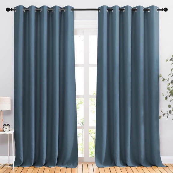 Smoky Blue Curtains 110 Inches Long, Grommet Thermal Insulated Blackout Privacy Sound Reducing Window Treatments, 2 Panels, 66"W x 110"L