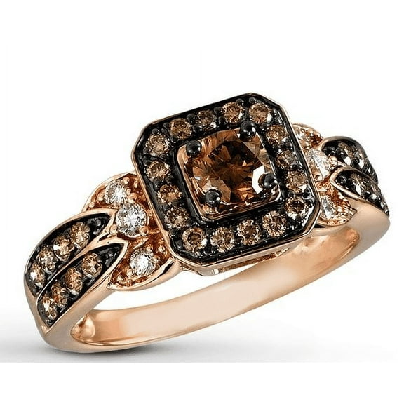Smoky Brown Diamond Proposal Ring in 14k Rose Gold Finish - Gift For Wife