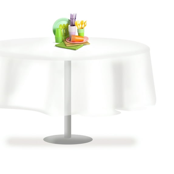 Smoky Clear 12 Pack Premium Disposable Plastic Tablecloth 84" Inch Round Table Cover By Grandipity