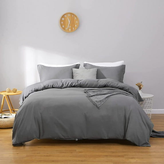 Smoky Gray Duvet Cover Sets King Size ,100% Microfiber with Hidden Zipper Bedding Cover Sets,3-Pieces (1 Duvet Cover 2 Pillowcases)