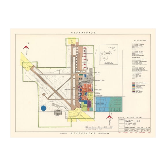 Smoky Hill Air Force Base Art, 1951 Vintage Map of Smoky Hill Air Force Base History Wall Decor Gift, Old Smoky Hill Air Force Base Map - 24" x 18" Unframed Print