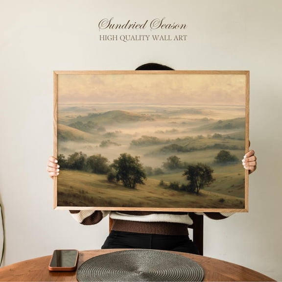 Smoky Hills Kansas Misty Prairie Landscape Rolling Plains Farmhouse, Unframed Paper Poster 8x10in