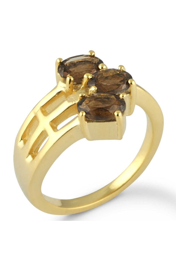 Smoky Hydro Quartz Gemstone Women Jewelry Gold Plated Ring