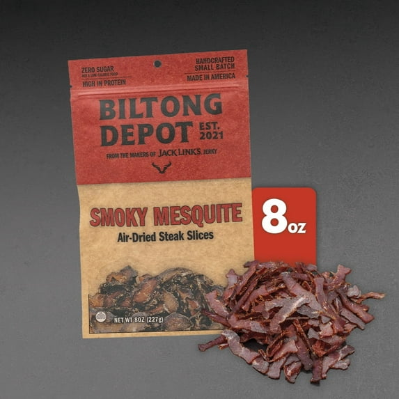 Biltong Depot Smoky Mesquite Steak Slices (8oz): High Protein Snack, No Sugar, Smoked Natural Dried Beef Jerky