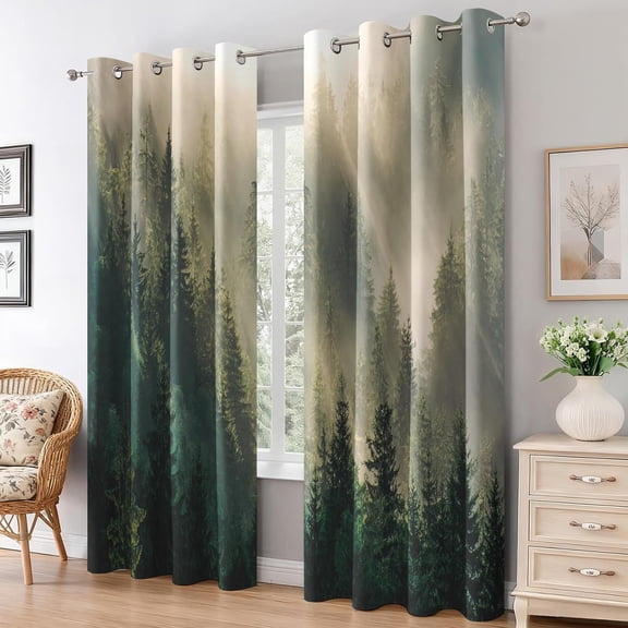 Smoky Mountain Blackout Curtains - Misty Forest Curtains for Living Room Bedroom, Thermal Insulated Grommet Drapes, Tropical Rainforest Room Decor 53"W x 63"L (Pack of 2)
