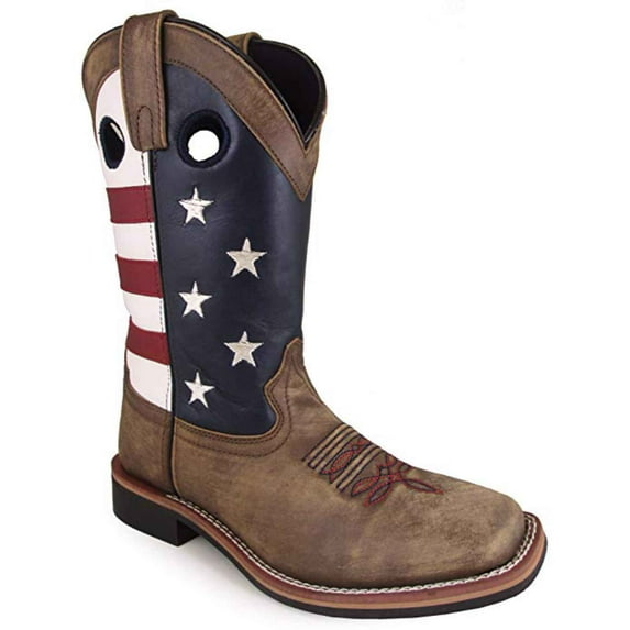 Smoky Mountain Women's 10" Stars And Stripes Western Boot Broad Square Toe Distressed Brown 6 1/2 M US