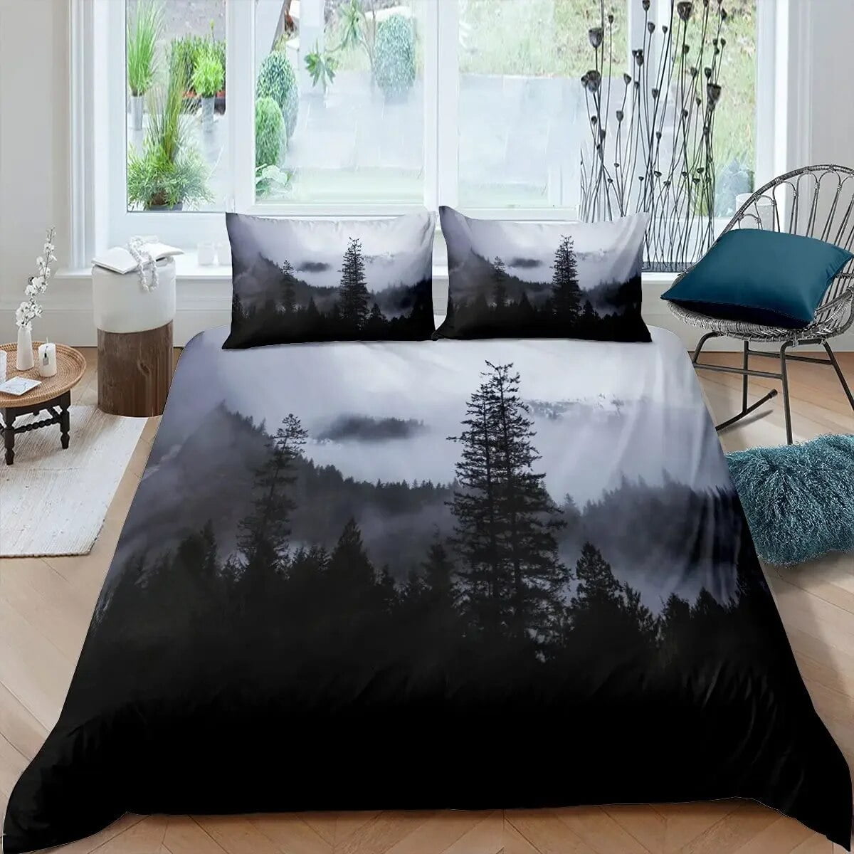 Smoky Mountain Duvet Cover Set Pine Trees Comforter Cover Boys