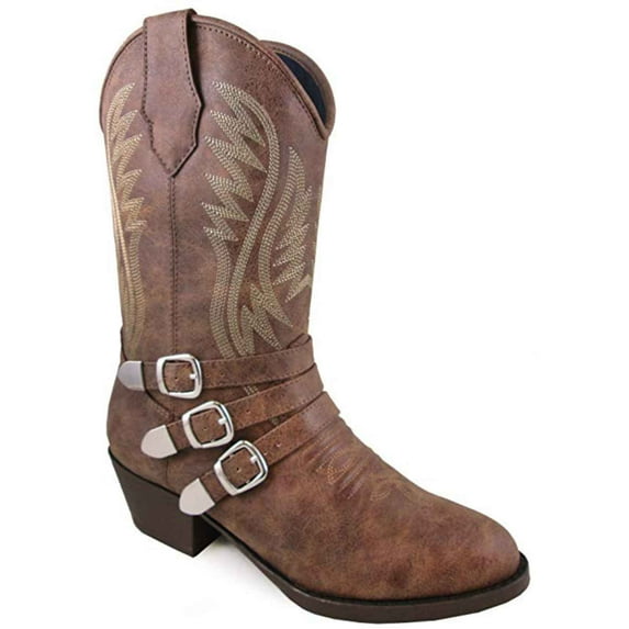 Smoky Mountain Girl's Buckle Up Brown Distressed Cowboy Boots 1838