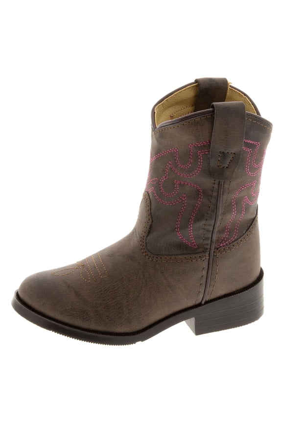 Smoky Mountain Girls Brown with Pink Stitch Monterey Western Cowboy Boots, size 5 Toddler