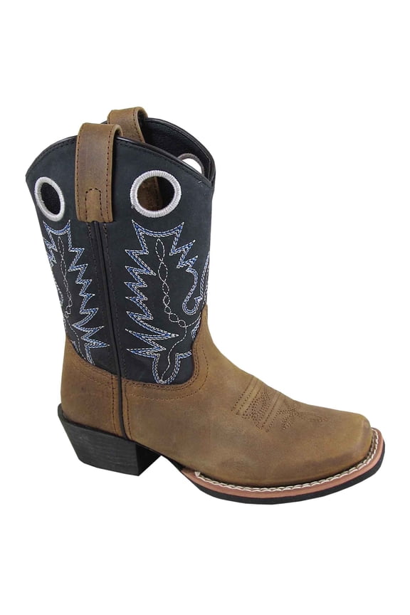 Smoky Mountain Kid's Mesa Brown Distressed/Black Square Toe Western Boots 3243