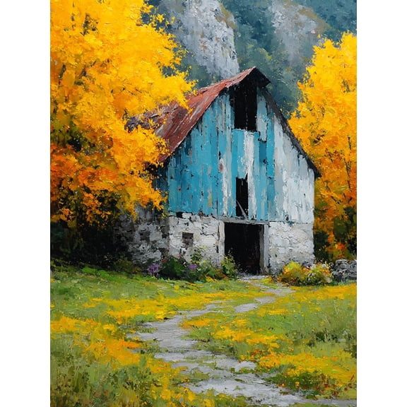 Smoky Mountain Rustic Barn Canvas Autumn Farmhouse Guest Room Landscape Wall Art