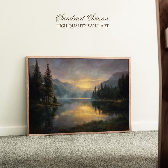 Smoky Mountain Sunrise Landscape Print, Tennessee Lake Wall Art, Rustic Morning Forest Scene, Country Cabin Decor For Living Room Or Office Poster, UNFRAMED