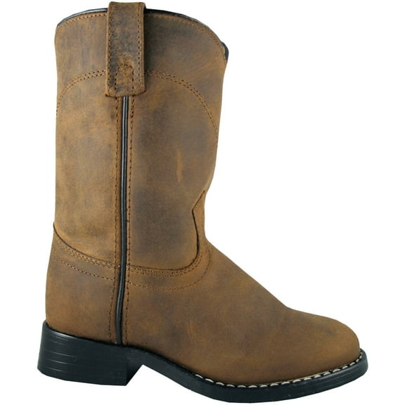 SMOKY MOUNTAIN BOOTS Kids' Unisex Roper Western Boots, Color: Brown Oil Distress, Size: 6