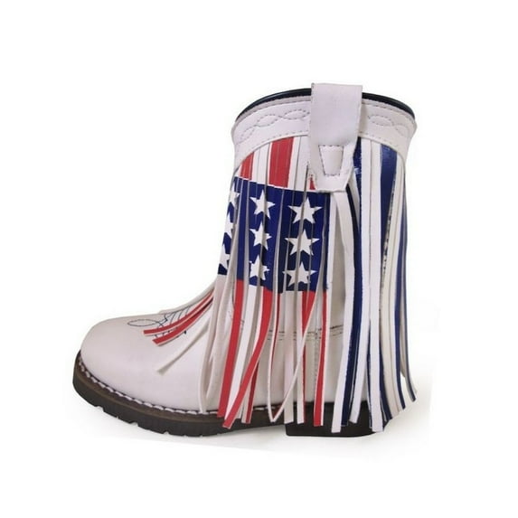 Smoky Mountain Western Boots Girls Autry Fringe USA Flag White 3231T