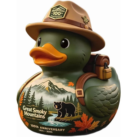 Smoky Mountains Black Bear Duck Figurine 100th Anniversary Hiking Duck for Home Office Decor & Nature Lovers Gift