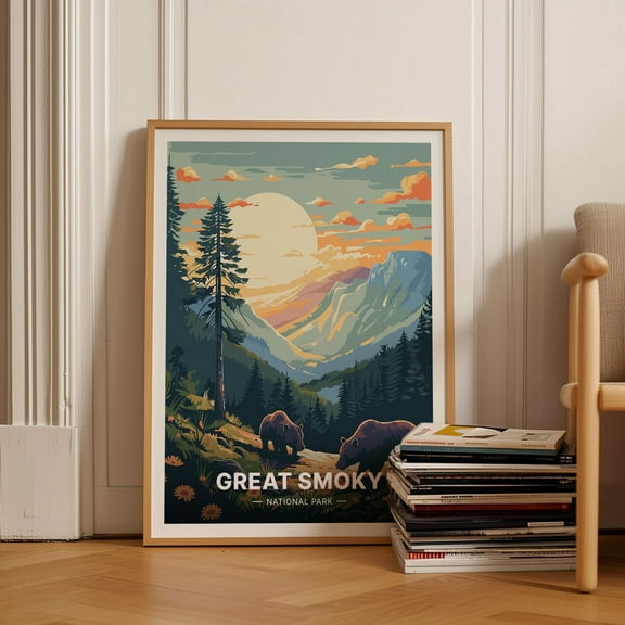 Smoky Mountains National Park Vintage Travel Wall Art 5, Unframed Paper Poster 8x10in