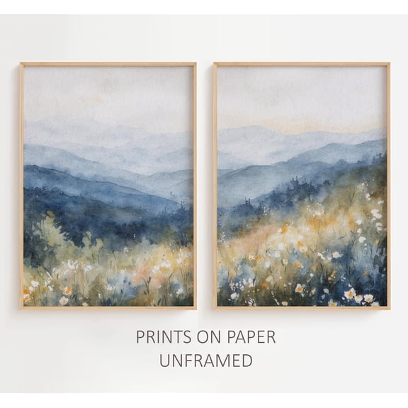 Smoky Mountains Set Prints Appalachian Mountains Spring Flowers Artwork Misty Landscape Set