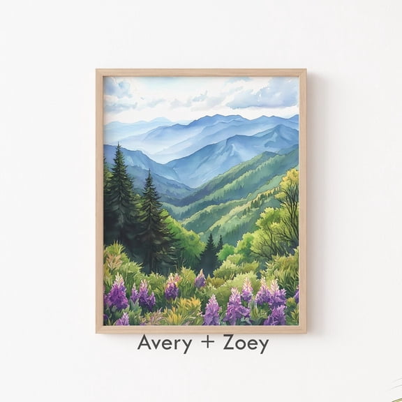 Smoky Mountains Spring Blue Ridge Landscape Wall Décor Farmhouse Great Smoky Art