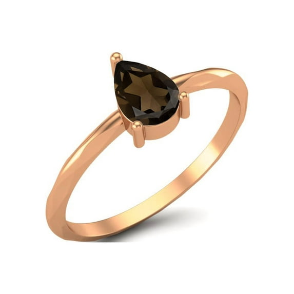 Smoky Quartz 6x4mm Pear Shape 925 Sterling Silver Rose Vermeil Mother's Day Gift Ring