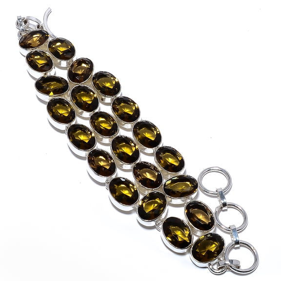 Smoky Quartz 925 Sterling Silver Ethnic Bracelet 7.99" W2472, Gemstone Jewelry, Birthday Gift, Beautiful Jewelry For Woman & Girls