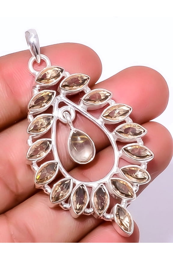 Smoky Quartz 925 Sterling Silver Pendant 2.34" P7957-5, Christmas Gift, Gemstone Silver Jewelry, Quartz Pendant, New Year Sale