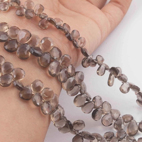 Smoky Quartz Beads Faceted Pear Briolette Strand 6x5mm-11mm | Natural Quartz Gemstone Jewelry Making Supplies