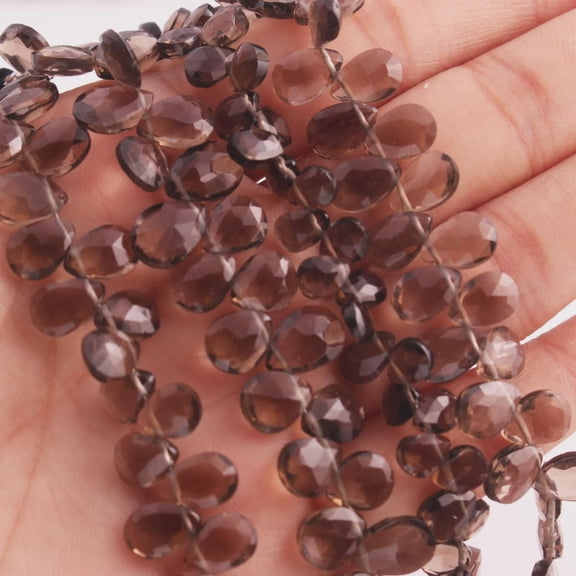 Smoky Quartz Beads Faceted Pear Briolettes - Natural Gemstone Strand 7x6mm to 10x8mm for Jewelry Making Supplies