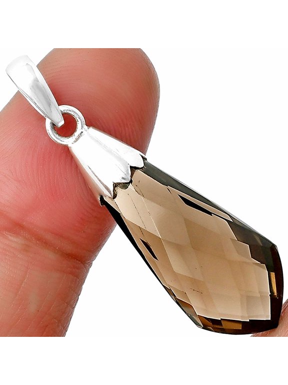 Smoky Quartz Briolette Point Pendant - Brazil 925 Sterling Silver | Desiregem