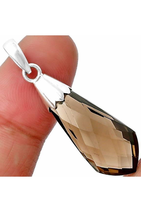 Smoky Quartz Briolette Point Pendant - Brazil 925 Sterling Silver | Desiregem