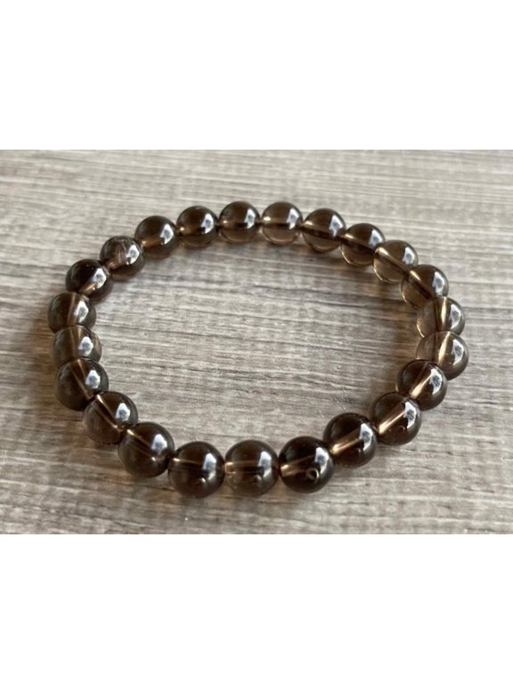 Smoky Quartz Crystal Bead Bracelet 8mm, Genuine Gemstone Bracelet, Protection Relieves Stress Anxiety