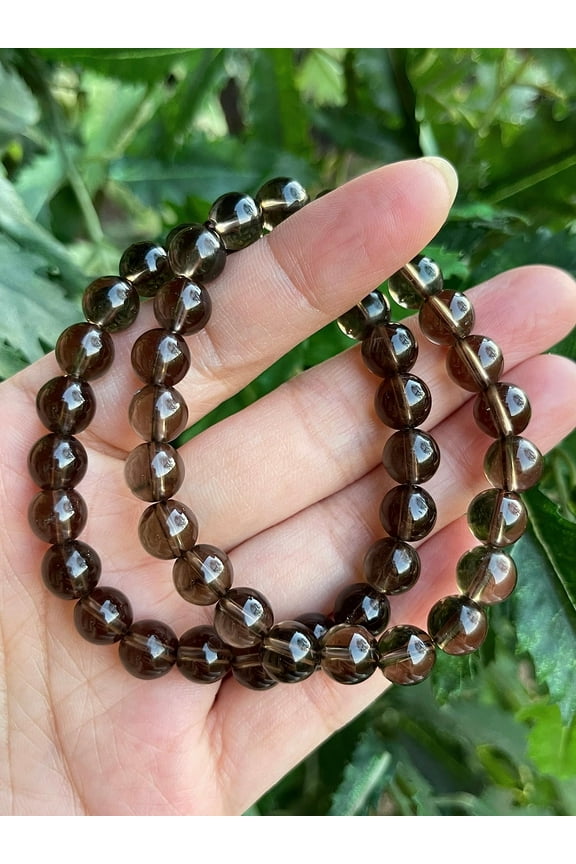 Smoky Quartz Crystal Bead Bracelet 8mm, Wholesale Genuine Smoky Quartz Stretch Gemstone Bracelet, Gift for Men & Women (2)