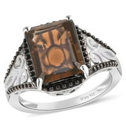 SHOP LC Smoky Quartz Rings for Women Sterling Silver 925 with Platinum Plated - Daughters Mothers Engagement Promise Rings for Her - Gemstone Smoky Quartz Jewelry Birthday Christmas Gifts for Women