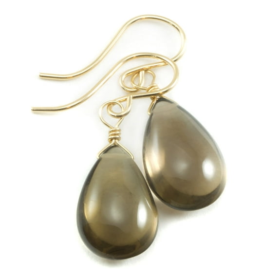 Smoky Quartz Earrings 14k Gold Filled Large Smooth Smokey Teardrops French Hook Earwires Spyglass Designs