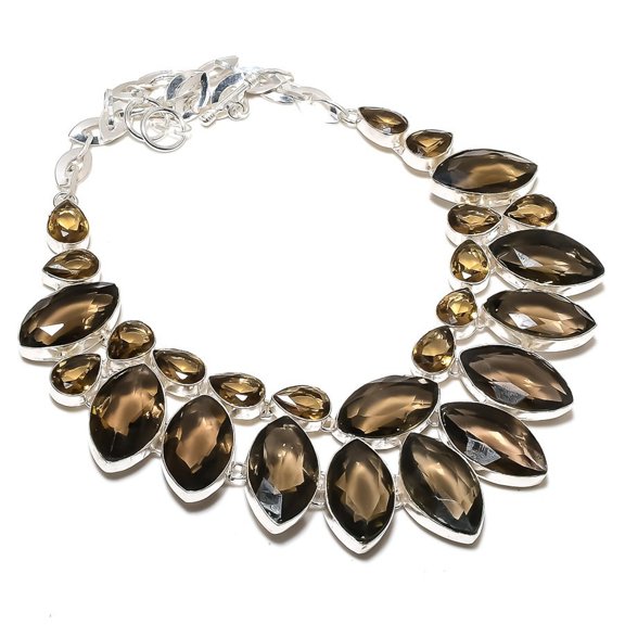 Smoky Quartz Gemstone Necklace Handmade Unique Gift Adjustable Chain Jewelry 18"