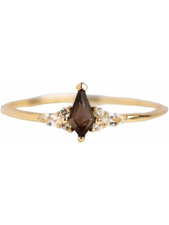 Smoky Quartz Gemstone Ring, Natural Smoky Quartz & CZ Tiny Ring, CZ Ring, Genuine Birthstone, Womens Ring, 925 Sterling Silver, Dainty Ring, Birthday Gift, Minimal Ring, Stacking Ring, Christmas Gift