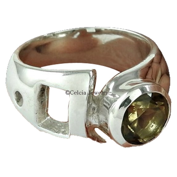 Smoky Quartz Genuine Womens Band Ring, Real 925 Sterling Silver, Statement Ring, Spiritual Gifts, Birthday Gifts For Mom, Anxiety Ring, Mothers Day Gifts, Cocktail Ring, Gifts For Women Size 7