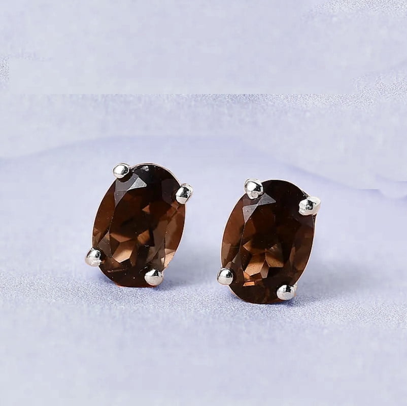 Smoky Quartz Lever Back Earring, Oval Shape Art deco Smoky Quartz Earring, Solitaire Earring, Silver 925 Earring, Woman Stud, Gift For her