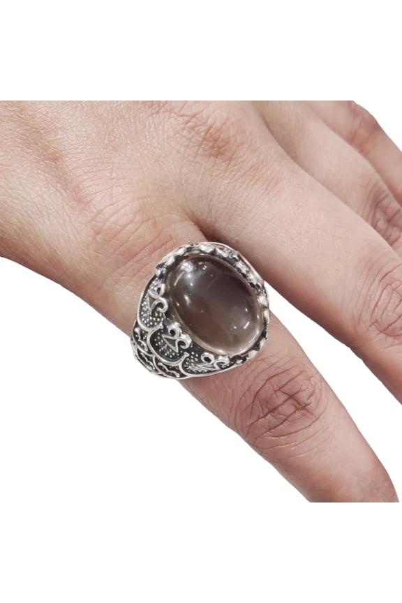 Smoky Quartz Mans Ring, Natural Smoky Quartz ring, Silver Jewelry, 925 Silver Ring, Birthday Gift, Heavy Mens Ring, Arabic Design, Ottoman Style Ring, Christmas, Turkey Mens Signet Ring