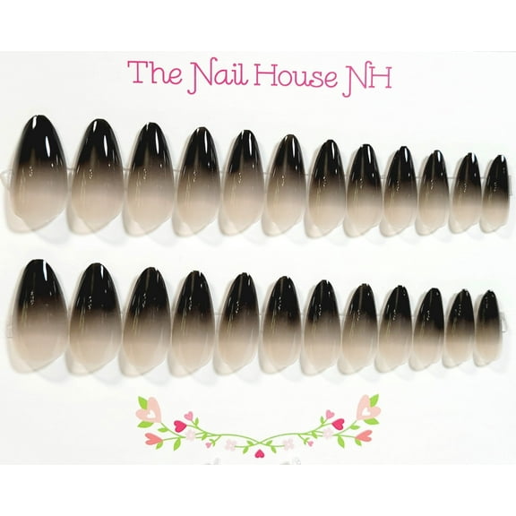 Smoky Quartz Ombre Glossy Almond Press On Nails - 24 Pieces - Artificial Nail Kit