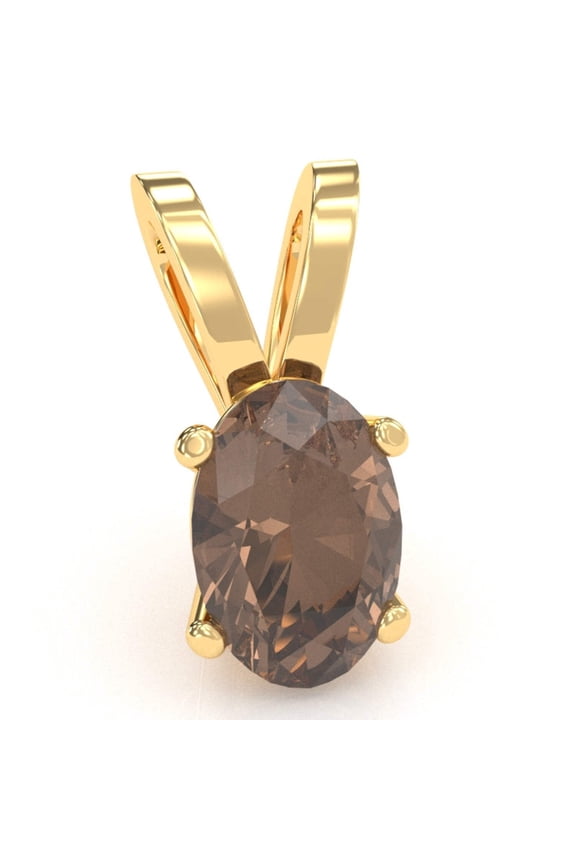 Smoky Quartz Oval Solitaire Pendant In 14k Yellow Gold