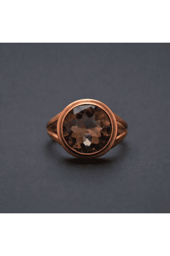 Smoky Quartz Round Statement Ring, Solid Pure Copper Ring, Handmade Quartz Gemstone Bohemian Jewelry