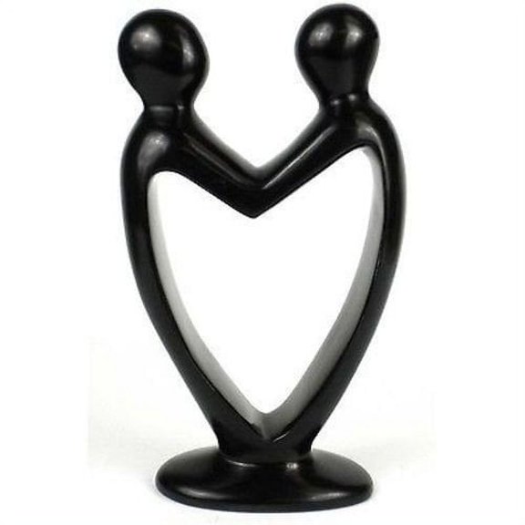 Handcrafted Soapstone Lovers Heart Sculpture in Black Smolart