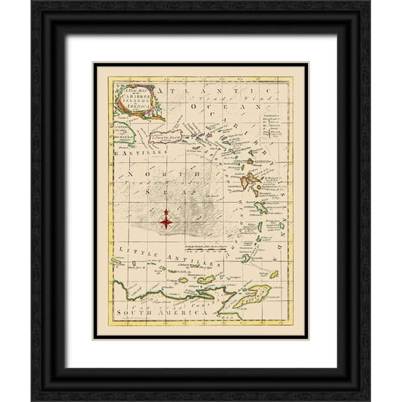 Smollett 15x18 Black Ornate Wood Framed with Double Matting Museum Art Print Titled - Caribbean Islands - Smollett 1761