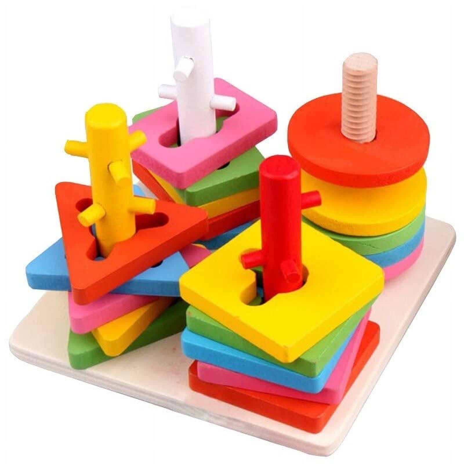 Smoneo Wooden 4 Shape Sorting & Stacking Toys For Toddlers, Montessori Color Recognition Stacker