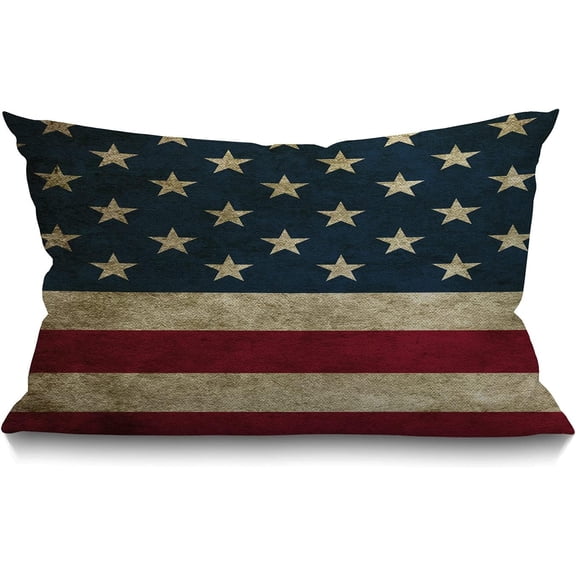 Smooffly American Flag Pillow,Home Decorative Throw Pillow Cover Vintage USA Flag Burlap Cotton Linen Cushion for Couch,Sofa,Bedroom,Livingroom,Kitchen,Car 12 x 20 inch Oblong Rectangle Pillow
